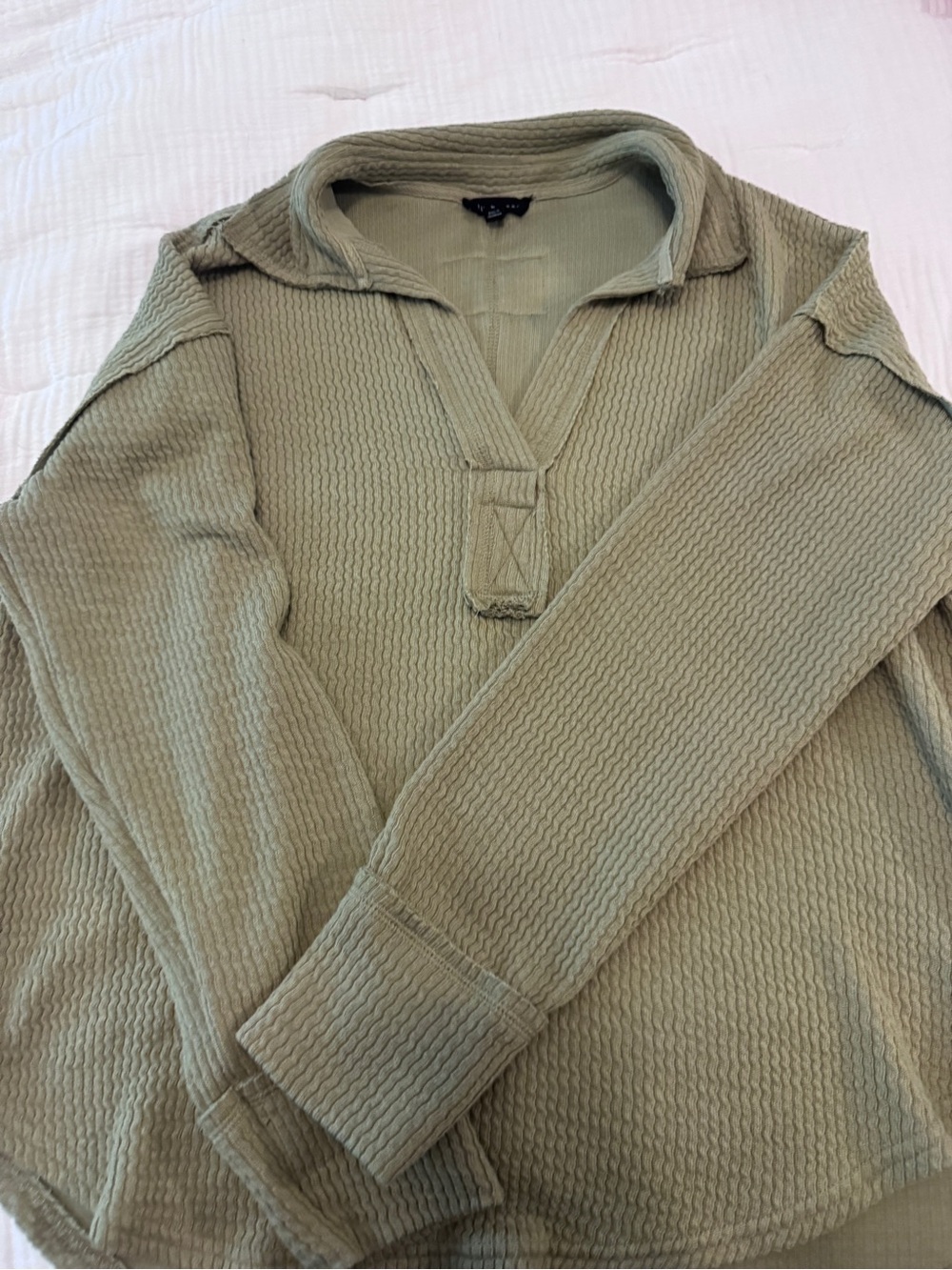 Blu Pepper Olive V-Neck Waffle-Knit Pullover Sweater